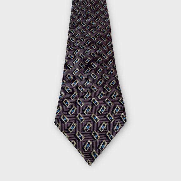 $210 Ermenegildo ZEGNA Exclusive Mens Designer Necktie SILK Geometric 56L x 3.75 - Picture 5 of 11
